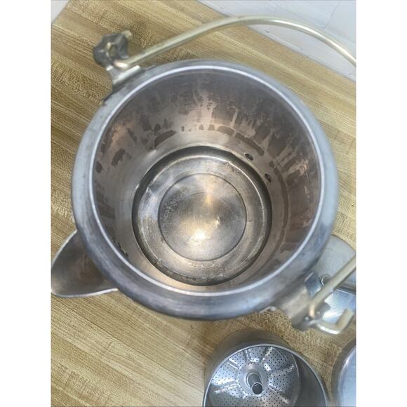 VINTAGE COMET 9-CUP CAPACITY ALUMINUM COFFEE POT PERCOLATOR WITH COPPER HANDLES - Picture 3 of 11